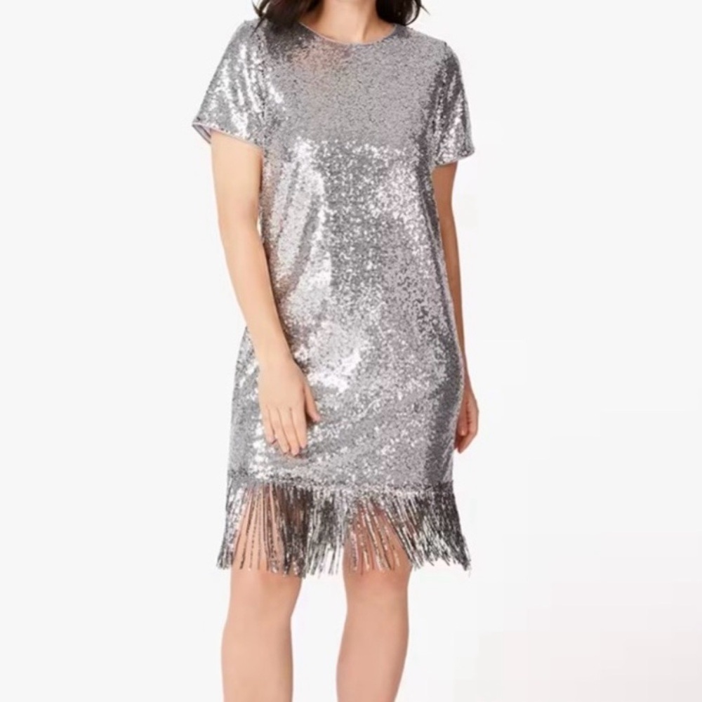 kate spade Silver Sequin Fringe Mini Dress